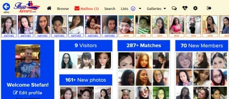 ThaiKisses.com desktop welcome page for members