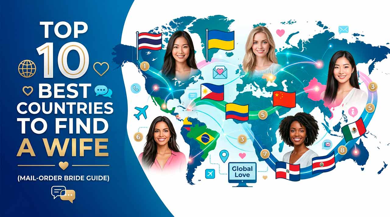 Map highlighting the top 10 best countries to find a wife globally
